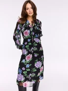 Long black floral viscose dress