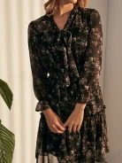 FLARED FLORAL PATTERN DRESS