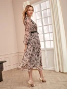 MIDI DRESS WITH LONG SLEEVES IN PEACH COLOR