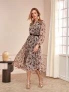 MIDI DRESS WITH LONG SLEEVES IN PEACH COLOR