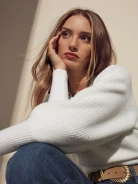 CREAM SWEATER WITH V NECKLINE