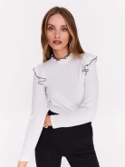 White blouse with stand-up collar and ruffles