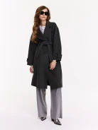 Wool graphite coat with robe cut