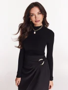 Ribbed black sweater with half turtleneck