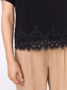 Black short sleeve blouse with lace trim