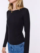 Black long-sleeved blouse with lyocell, wool, and cashmere