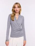 Gray envelope blouse with wool and cashmere blend