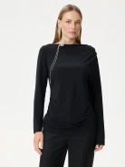 Black blouse with a cowl neckline