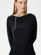 Black blouse with a cowl neckline