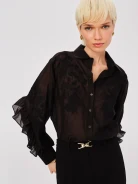 Black transparent lyocell shirt with embroidery