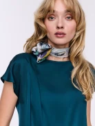 Navy satin blouse with short sleeves