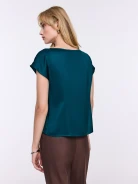 Navy satin blouse with short sleeves
