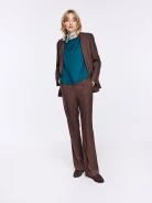 Navy satin blouse with short sleeves
