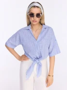 Blue cotton blouse with tie