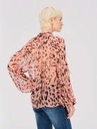 Airy pink spotted blouse with a tie at the neck
