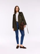 Short dark green trench coat