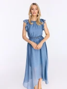 Jasnoniebieska sukienka maxi z ozdobnymi koralikami