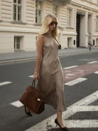 Beige satin viscose dress