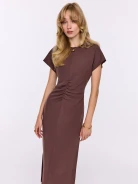 Fitted chocolate midi dress with ruffles