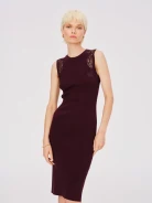 Fitted burgundy dress with openwork inserts