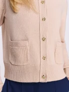 Beige cardigan with gold buttons and cashmere accents