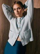 Mint cardigan with cashmere and gold buttons