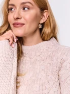 Beżowy sweter z wełną z ozdobnymi kwiatami