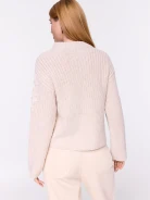 Beżowy sweter z wełną z ozdobnymi kwiatami