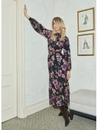 Sukienka maxi w kwiaty z dekoracyjnym kwiatem