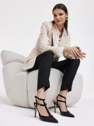 Black leather pumps