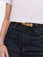 Thin black belt with gold-tone buckle