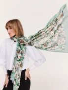 Blue wool scarf with flowers