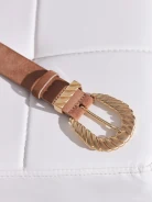 Camel belt with large buckle