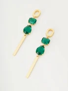 Earrings with green glass crystals