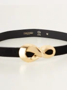 Thin leather belt with decorative buckle