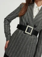 Wide belt with pearl buckle