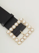 Wide belt with pearl buckle
