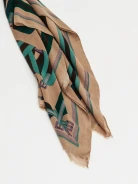 Beige light scarf in green pattern