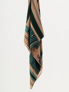 Beige light scarf in green pattern
