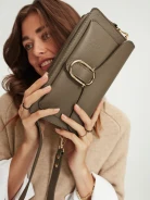 Leather handbag in taupe color