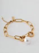 Gold color bracelet with pearl pendant