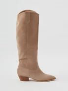 Beige suede leather cowboy boots