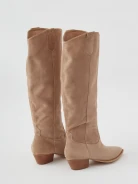 Beige suede leather cowboy boots