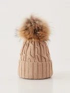 Caramel hat with fur pompom