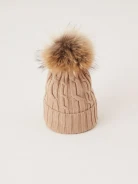 Caramel hat with fur pompom