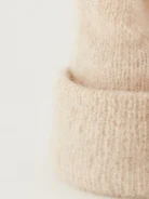 Beige beanie with high drawstring, mohair base