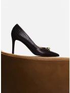 Burgundy leather pumps with decorative bows