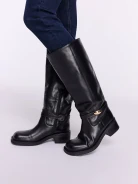 Skórzane czarne kozaki biker boots
