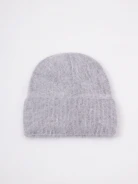 Classic gray beanie with angora ribbing
