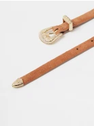 Brown suede leather belt with decorative buckle